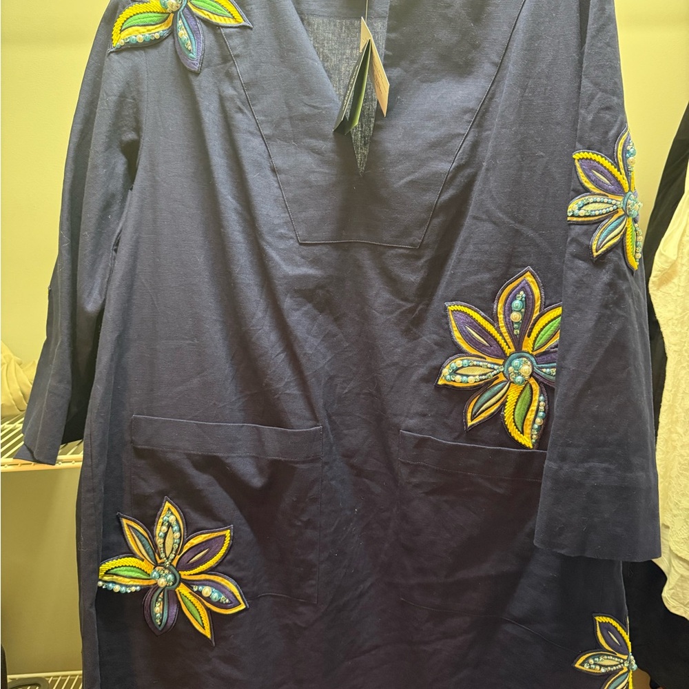 Kate Spade Navy Dress with Colorful Floral Embroidery